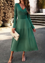 Green Floral Print Long Sleeve Wrap V-Neck Maxi Dress