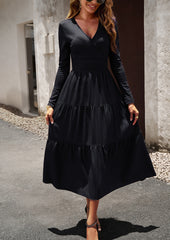 Black Floral Print Long Sleeve Wrap V-Neck Maxi Dress
