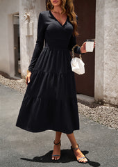 Black Floral Print Long Sleeve Wrap V-Neck Maxi Dress