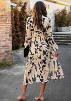 Casual Long Sleeve V-Neck Printed Maxi Dress