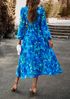 Casual Long Sleeve V-Neck Printed Maxi Dress