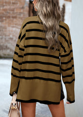 Brown Turtleneck Striped Long Sleeve Knitted Pullover