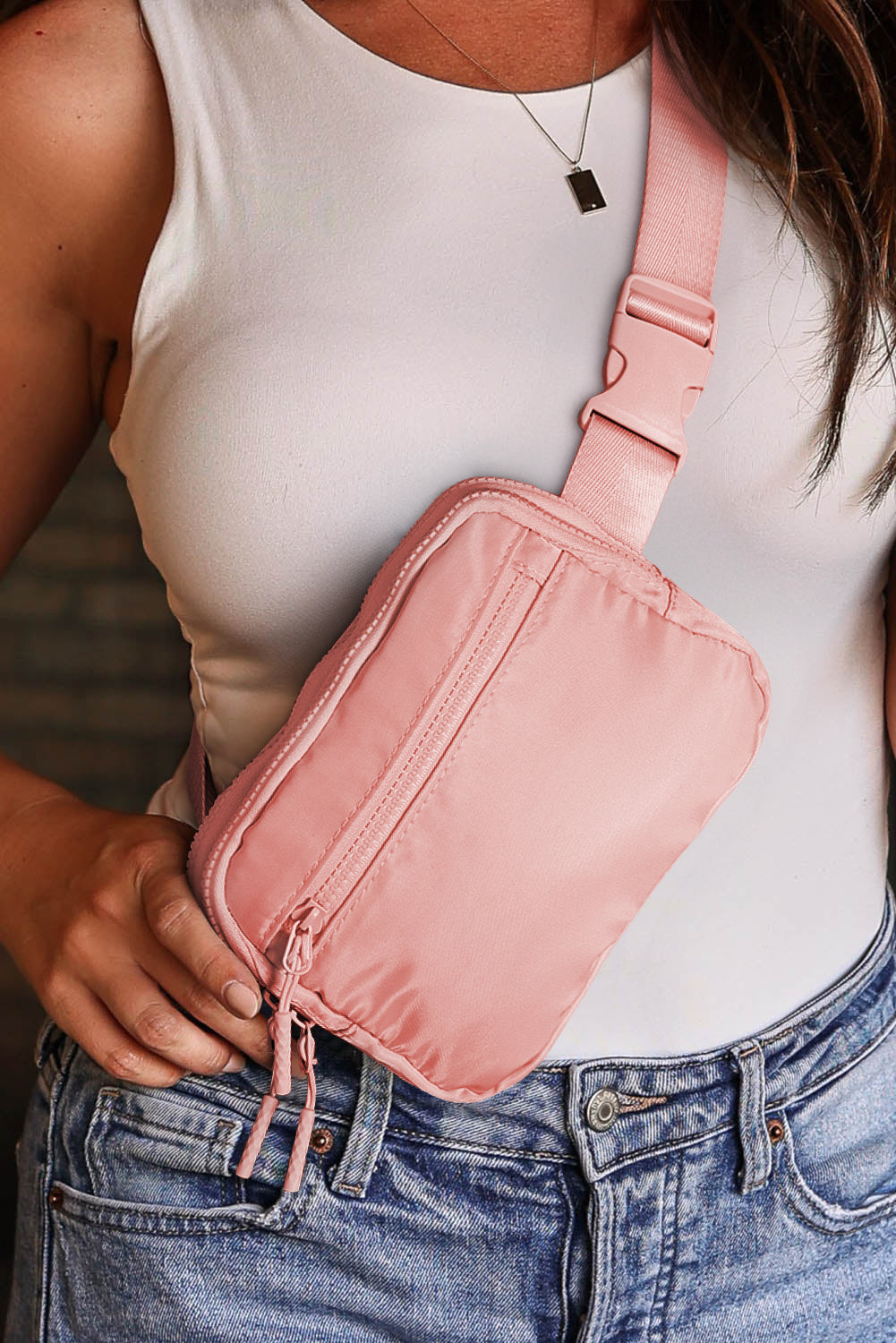 Wide Belt Zipped Square Crossbody Bag