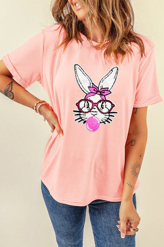 Pink Glasses Rabbit Easter Graphic Tee