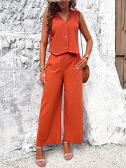 2 Piece Vest Sleeveless V Neck Vest Jacket And Pants