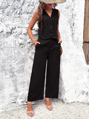 2 Piece Vest Sleeveless V Neck Vest Jacket And Pants