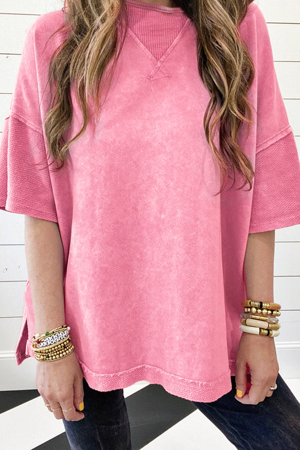 Mineral Wash Exposed Seam Drop Shoulder Oversized Tee