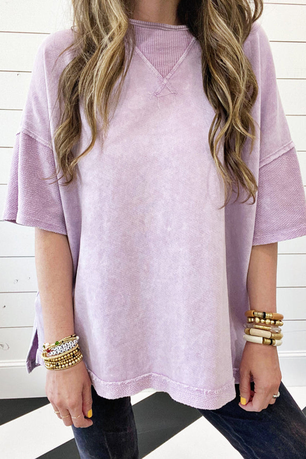 Mineral Wash Exposed Seam Drop Shoulder Oversized Tee