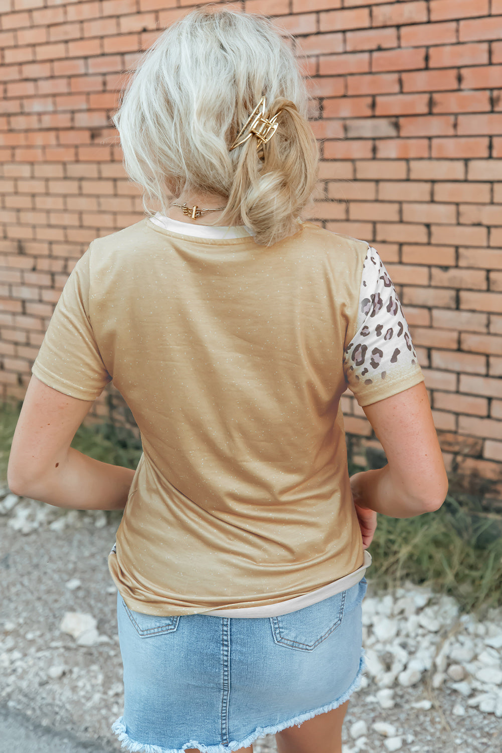 Khaki MAMA Leopard Bleached Print Crew Neck T Shirt