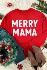 Fiery Red MERRY MAMA Long Sleeve Pullover Sweatshirt