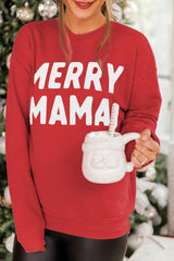 Fiery Red MERRY MAMA Long Sleeve Pullover Sweatshirt