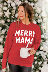 Fiery Red MERRY MAMA Long Sleeve Pullover Sweatshirt