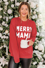 Fiery Red MERRY MAMA Long Sleeve Pullover Sweatshirt