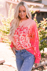 Pink MAMA Leopard Print Crew Neck Pullover Sweatshirt