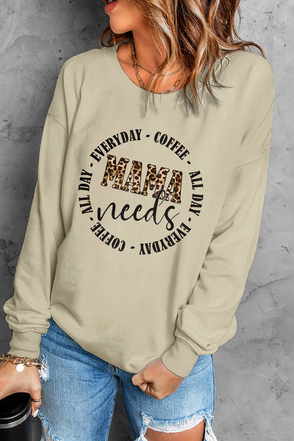 Khaki MAMA needs ALL DAY EVERYDAY Letters Graphic Sweatshirt