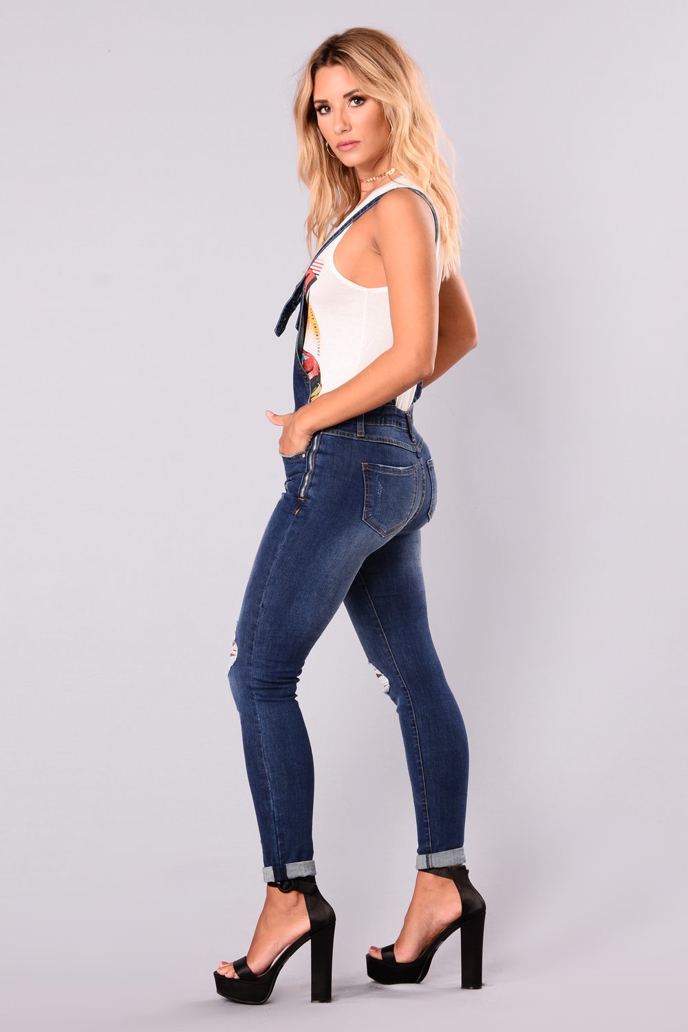 High-quality Ripped Hip Rolls Cropped Denim Bib Pants