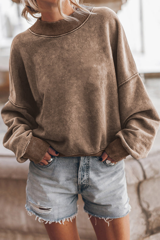 Brown Drop Shoulder Crew Neck Pullover Sweatshirt