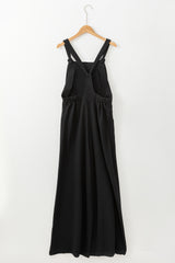 Black Knotted Straps Patch Pocket Wide Leg Jumpsuit