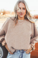 Apricot Ribbed Corded Oversized Sweatshirt