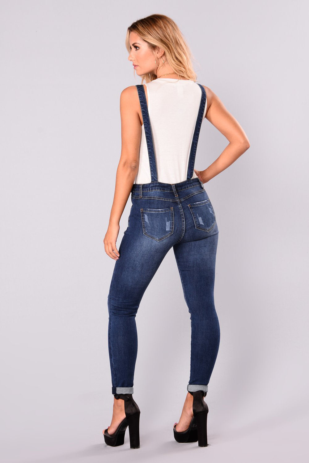 High-quality Ripped Hip Rolls Cropped Denim Bib Pants