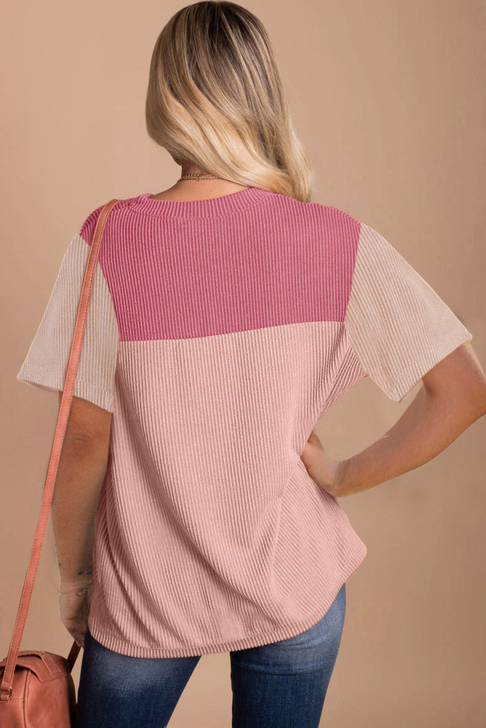 Women's Rib Textured Colorblock T Shirt