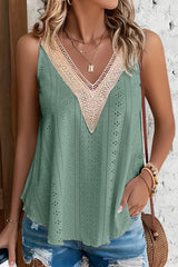 Multicolor Lace Crochet Splicing V Neck Loose Fit Tank Top