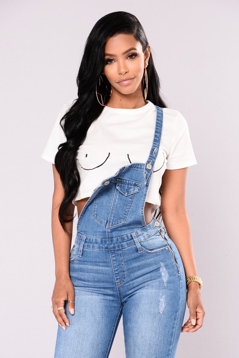 High-quality Ripped Hip Rolls Cropped Denim Bib Pants