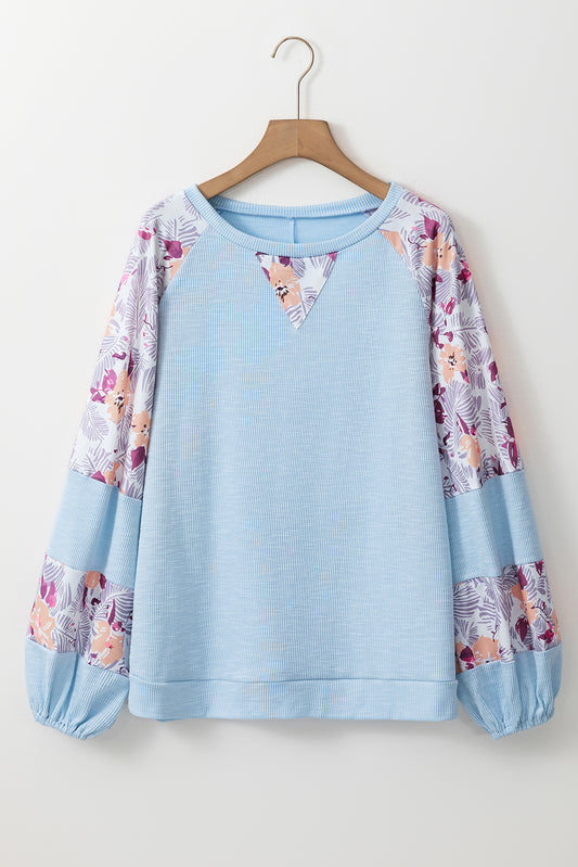 Textured Floral Patchwork Balloon Sleeve Blouse