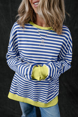 Stripe Oversized Contrast Trim Pullover Sweatshirt