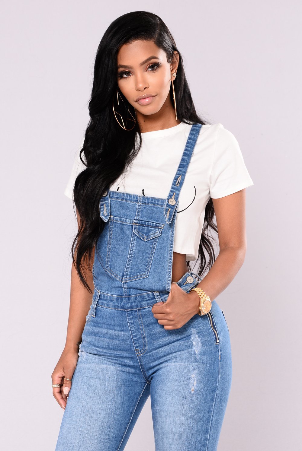 High-quality Ripped Hip Rolls Cropped Denim Bib Pants