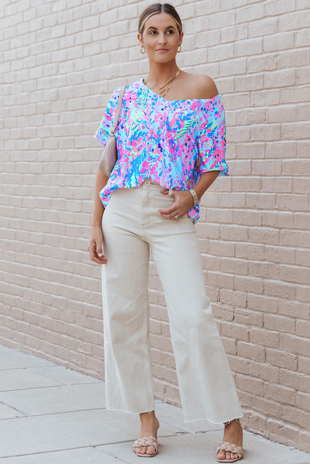 Sky Blue Floral Long Sleeve Top and Drawstring Shorts Set