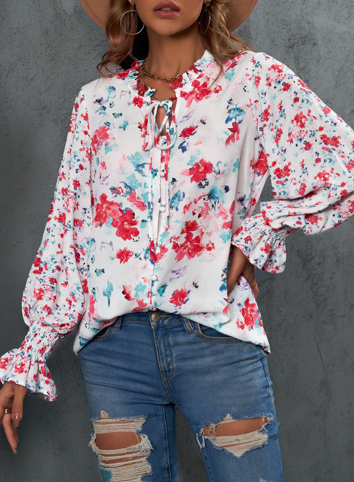 Multicolor Floral Smocked Blouse