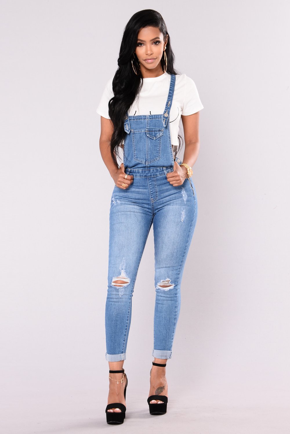 High-quality Ripped Hip Rolls Cropped Denim Bib Pants