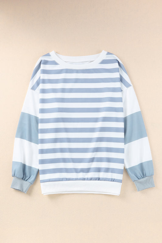 Stripe Drop Shoulder Striped Pullover Sweatshirt