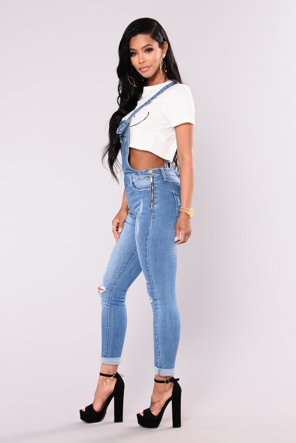 High-quality Ripped Hip Rolls Cropped Denim Bib Pants