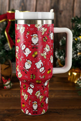 Fiery Red Christmas Pattern Print Handled Stainless Steel Tumblers