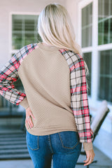 Apricot Quilted Buttoned Neckline Stand Neck Pullover Sweatshirt