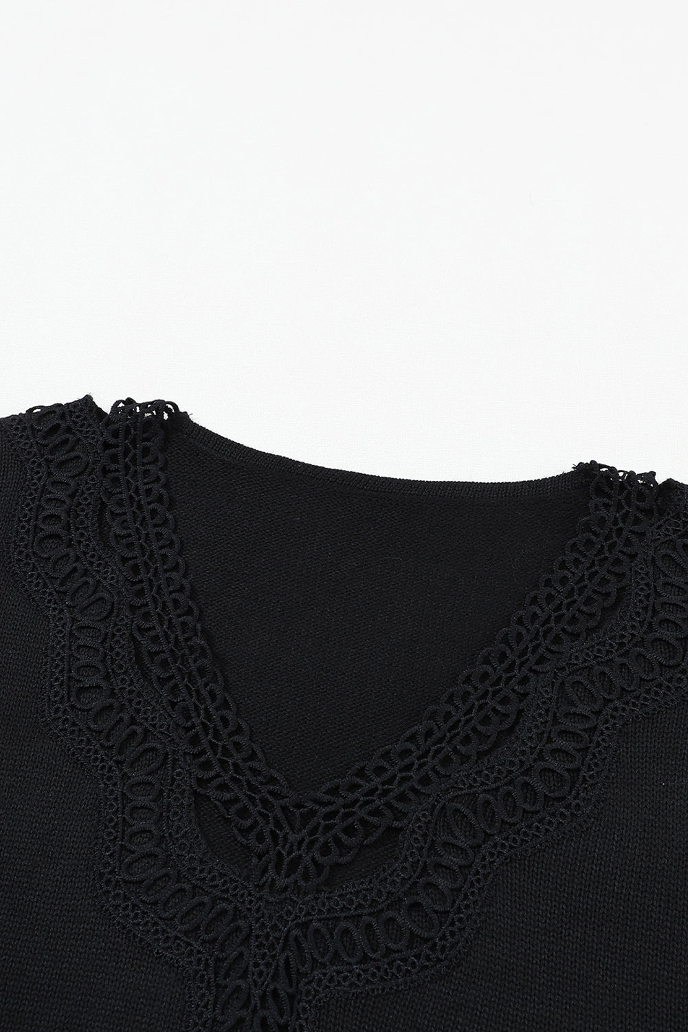 Hollowed Lace Splicing V Neck Loose Sweater