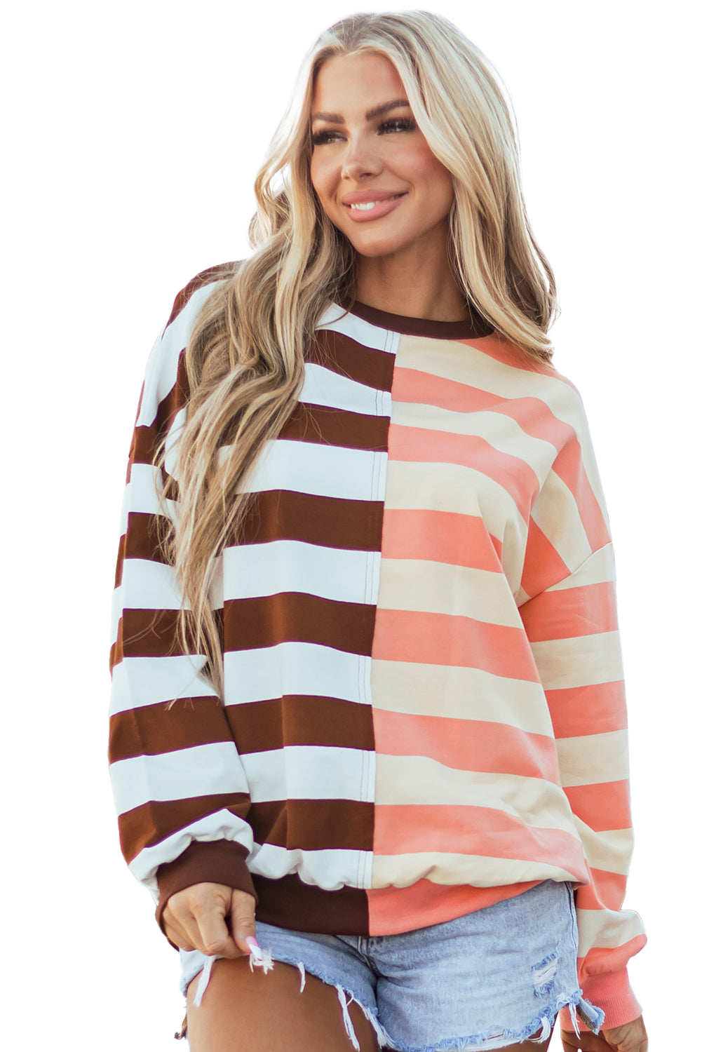 Stripe Color Block Drop Shoulder Pullover Sweatshirt