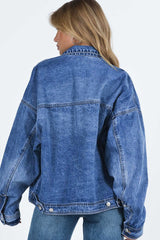 Chest Pockets Drop Shoulder Loose Denim Jacket