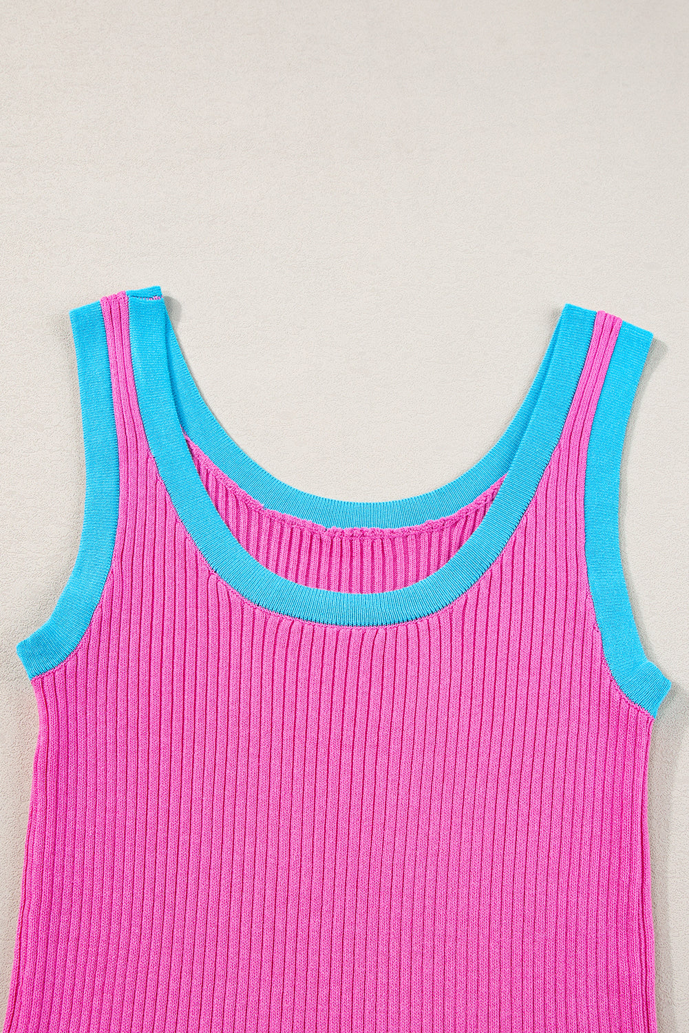 Colorblock Edge Ribbed Knit U Neck Tank Top