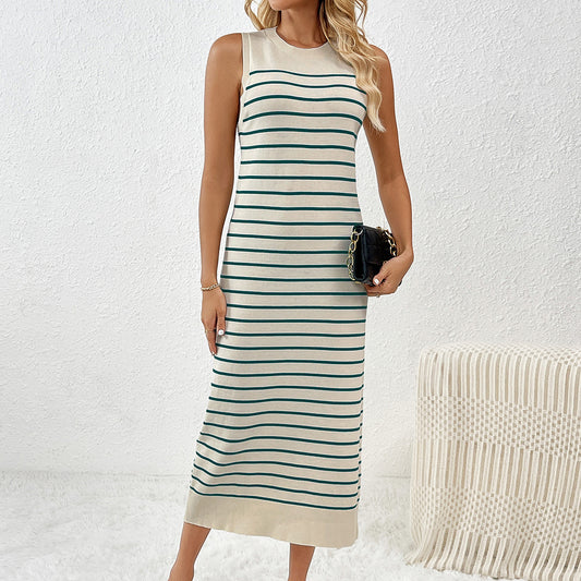 Sleeveless Striped Bodycon Dress Knitted Tank Sweater Dress