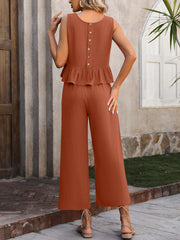 Sleeveless Crop Top Wide Leg Pants  Lounge Matching Sets