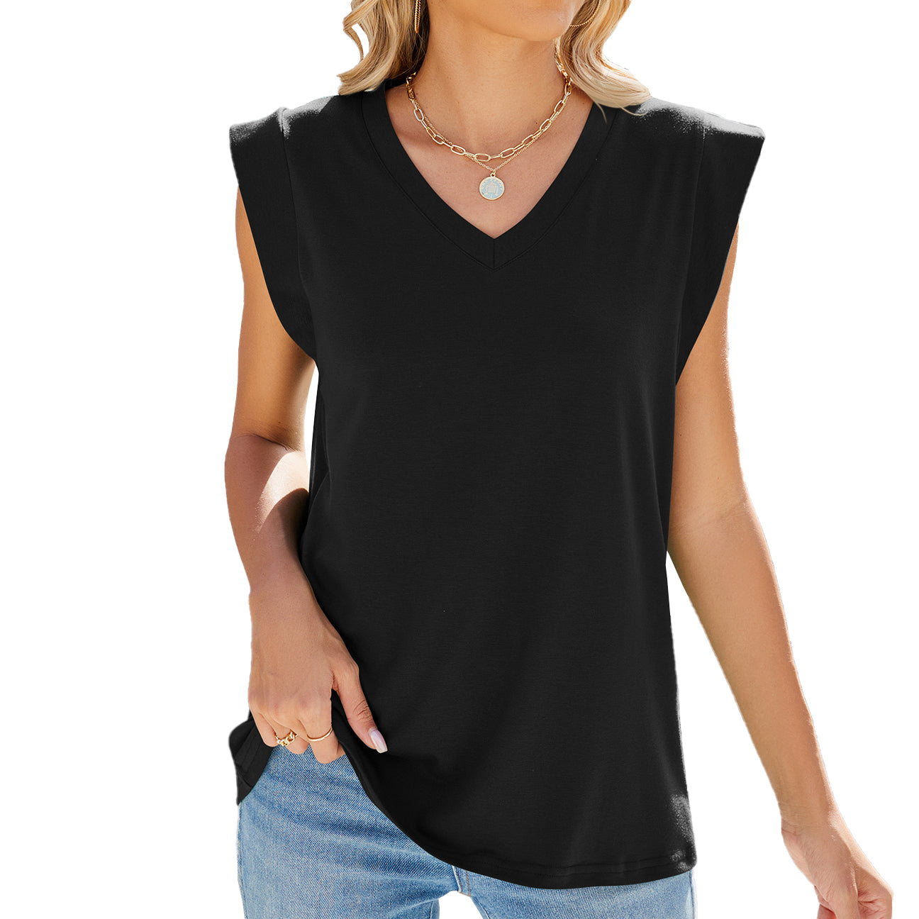  Summer Tops Cap Sleeve V Neck T Shirts