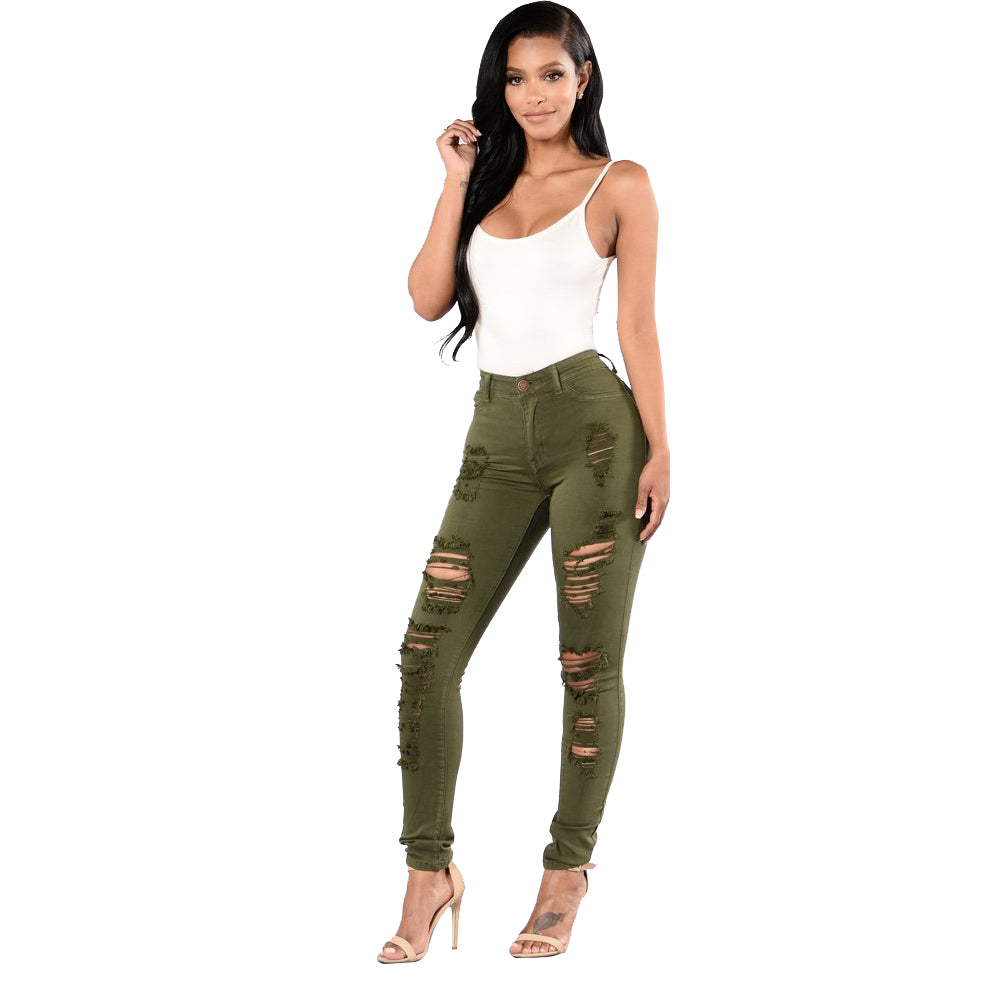 Ripped Jeans Women's Slim Multicolored Trousers