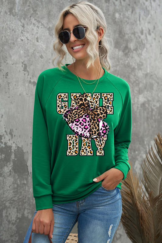 Dame Day Solid Color Crew Neck Pullover Sleeve Rugby Sweatshirt