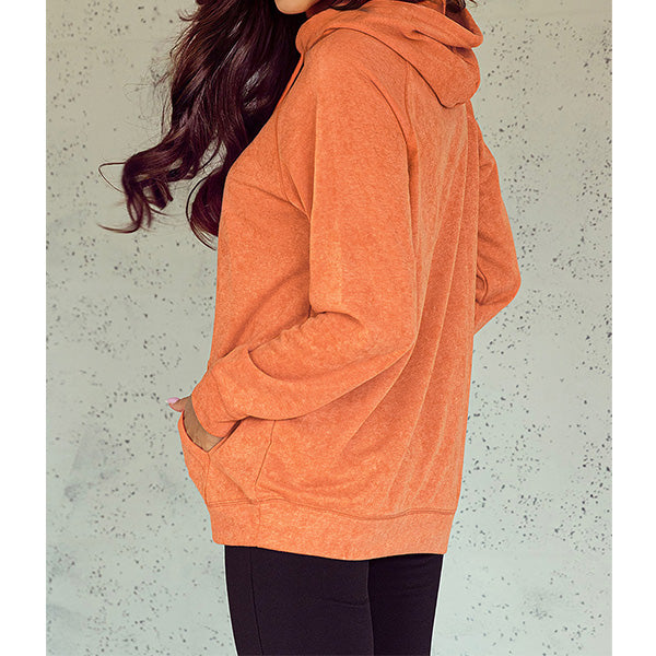 Orange Mineral Wash Kangaroo Pocket Drawstring Pullover Hoodie