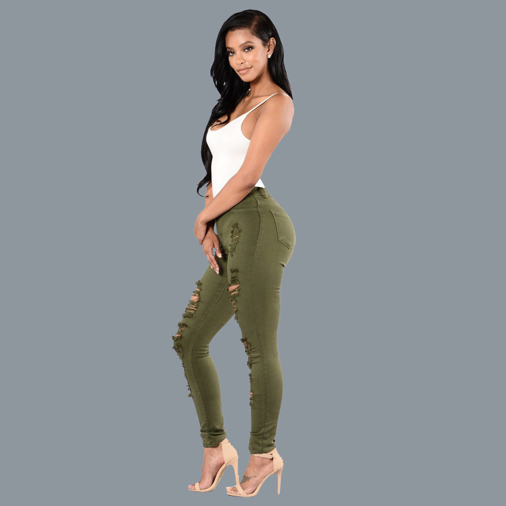 Ripped Jeans Women's Slim Multicolored Trousers