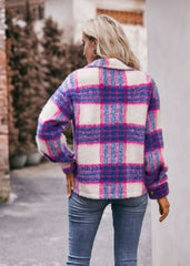 Women's Plaid Mohair Short Woolen Thick Coat