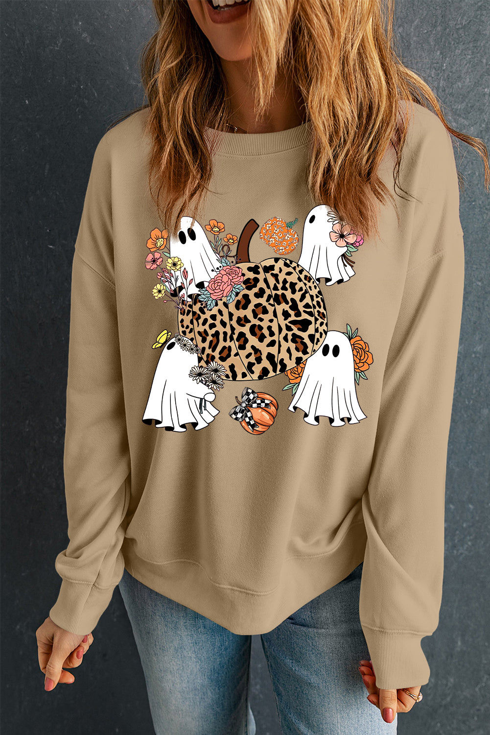 Halloween Ghost Classic Crew Neck Pumpkin Pullover Sweatshirt